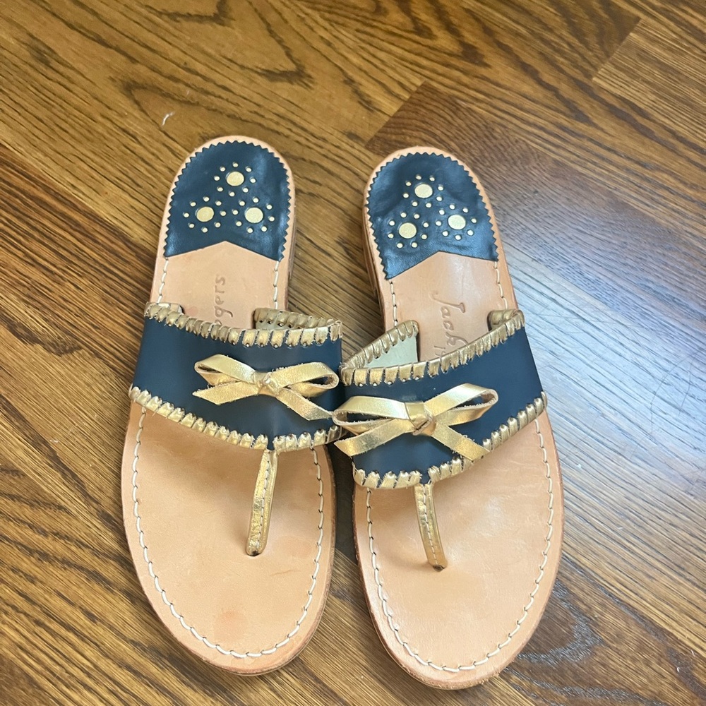 Jack Rogers Adeline Sandals, Navy and Gold Accents